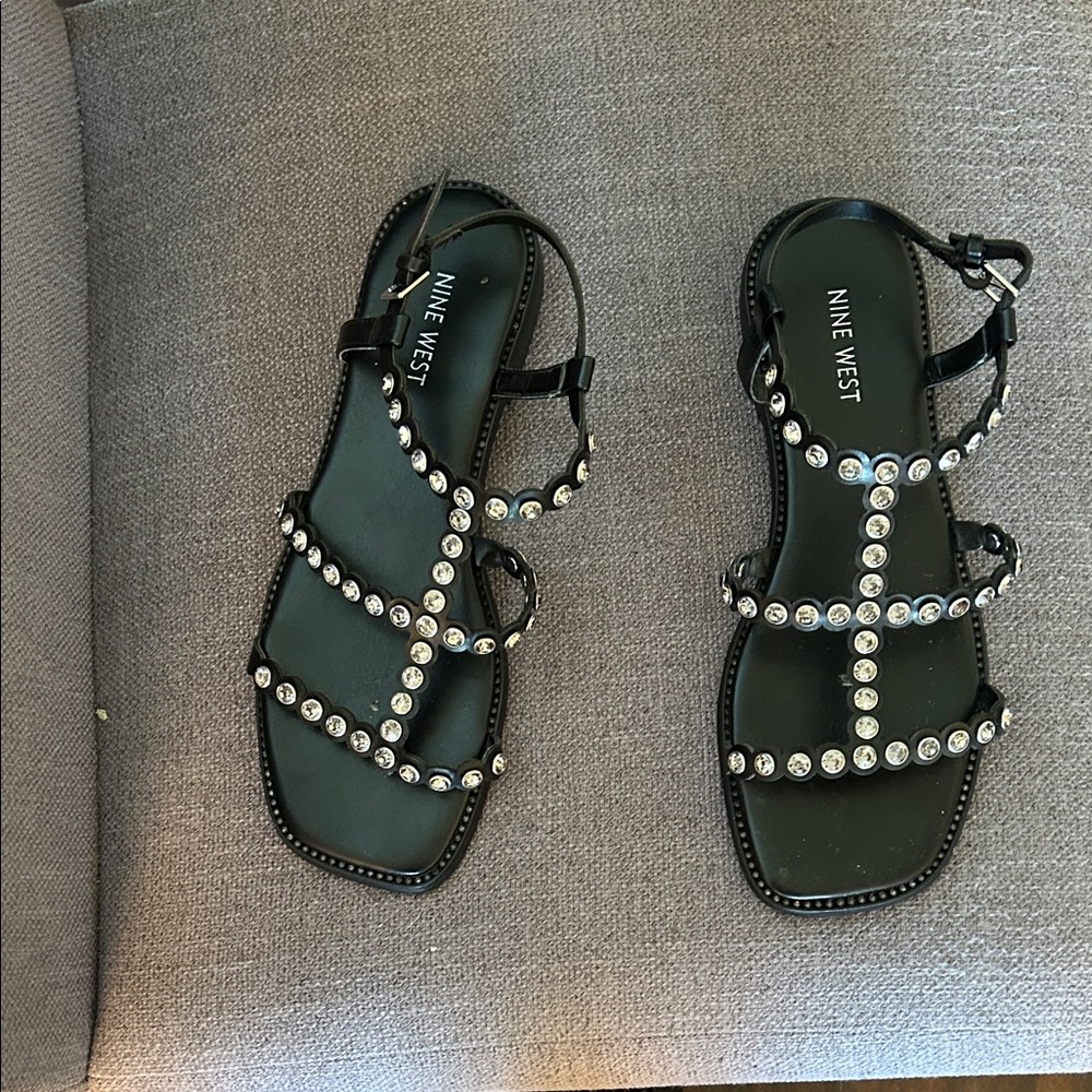 Nine West Black Sandals with Sparkling Accents